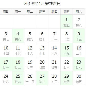 2019年宜入土下葬安葬的吉日
